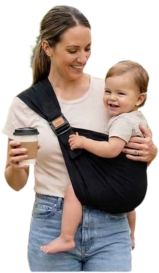 Parent carrying a baby in the Nalubaby sling