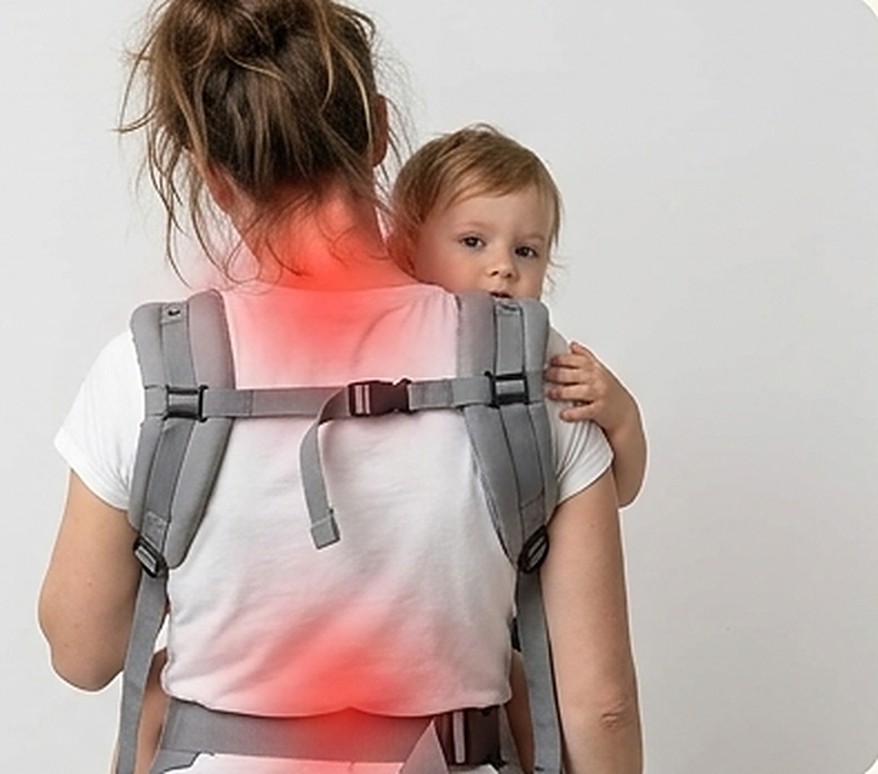 Front carrier: the load sits on the neck and upper back
